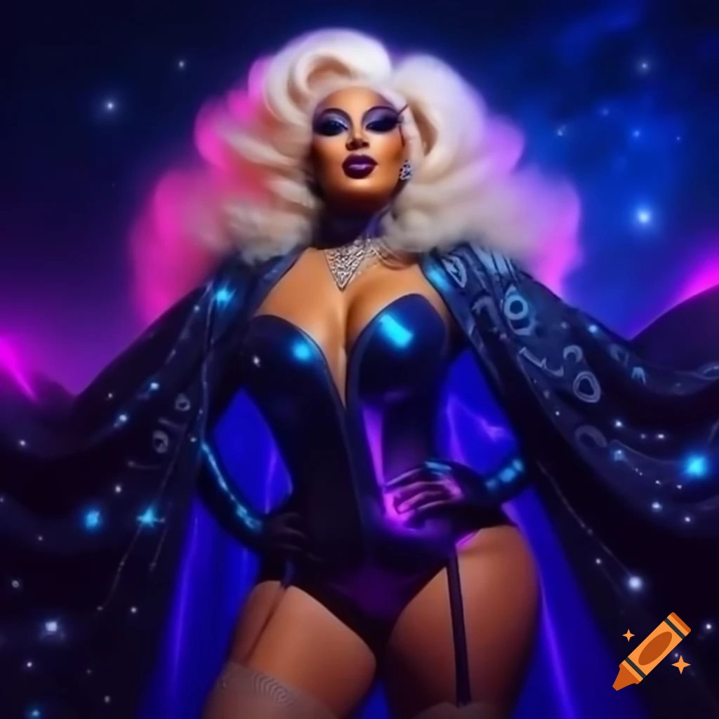 Serena Stardust in cosmic-themed bodysuit and stardust cape