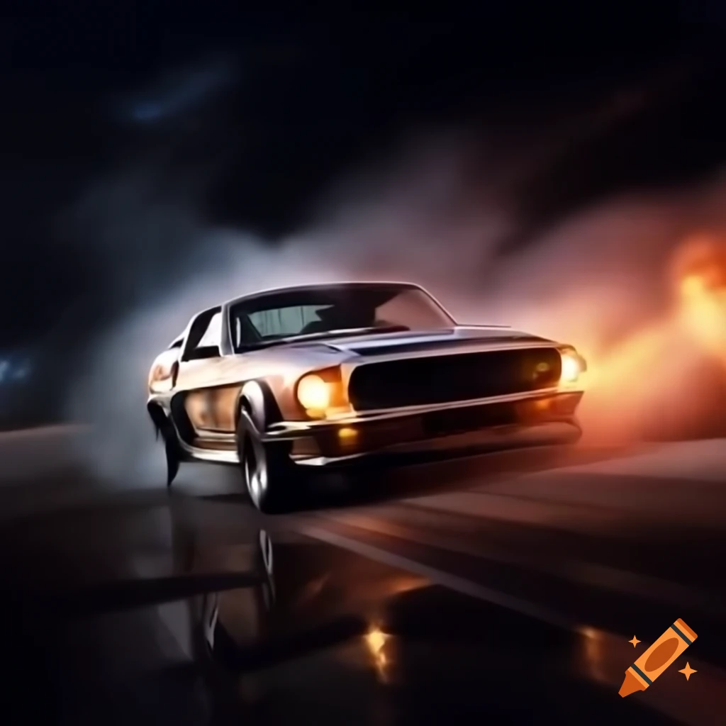 Mustang Hoonicorn drifting through Saturn's rings, creating cosmic dust