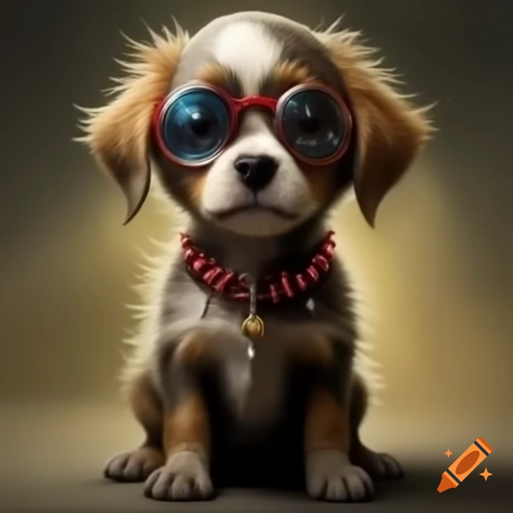 Surreal puppy wearing spiked collar