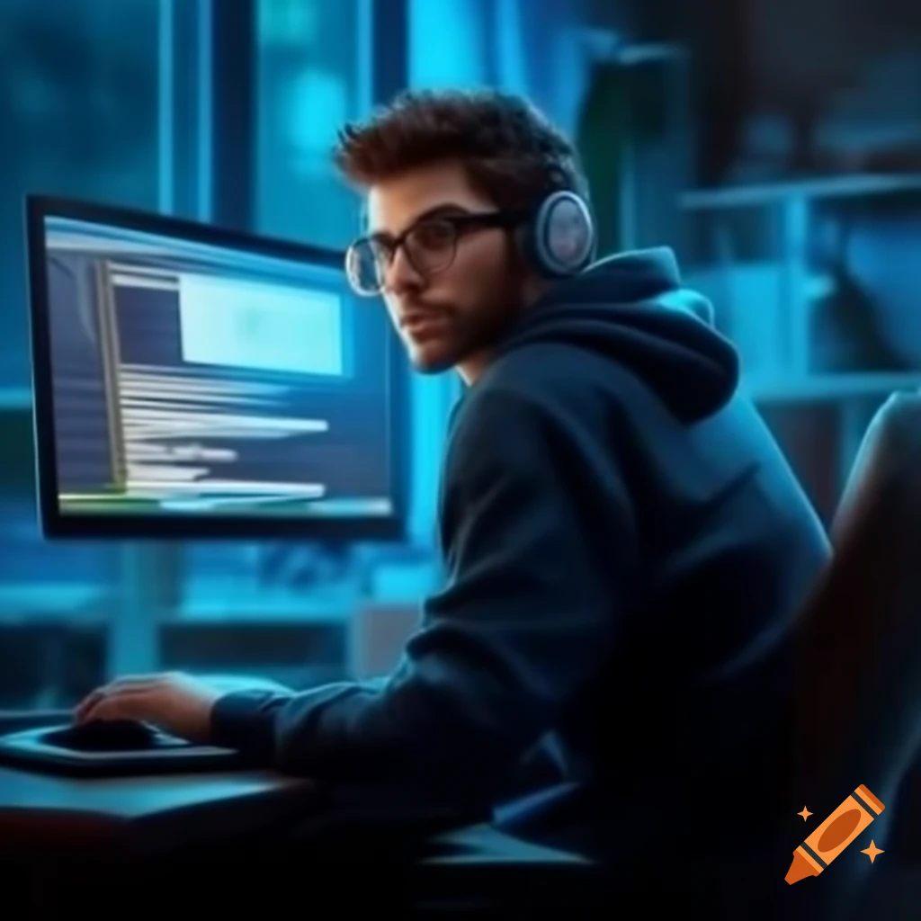 Clean shaven stock controller in DC hoodie at desk with computer displaying numbers