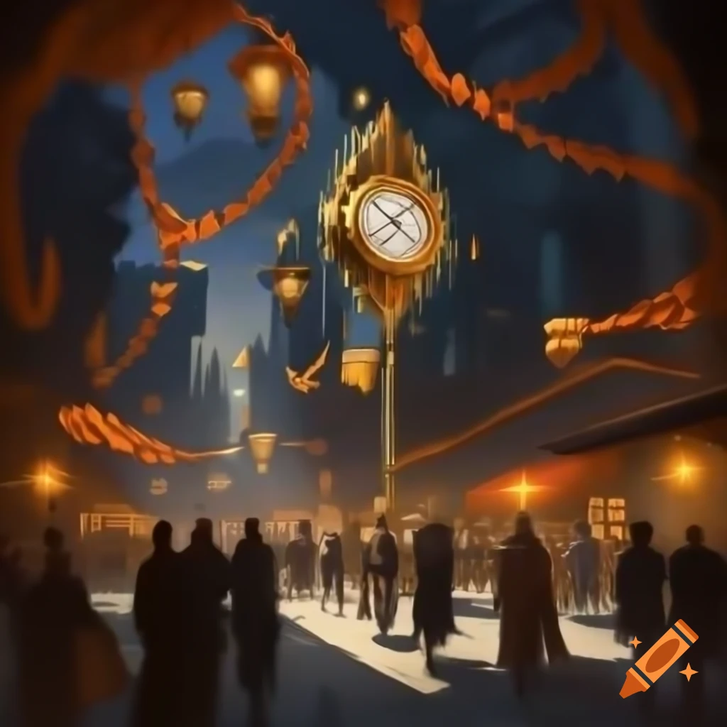 Digital artwork of a Clockpunk city with ornate gears integrated into baroque architecture