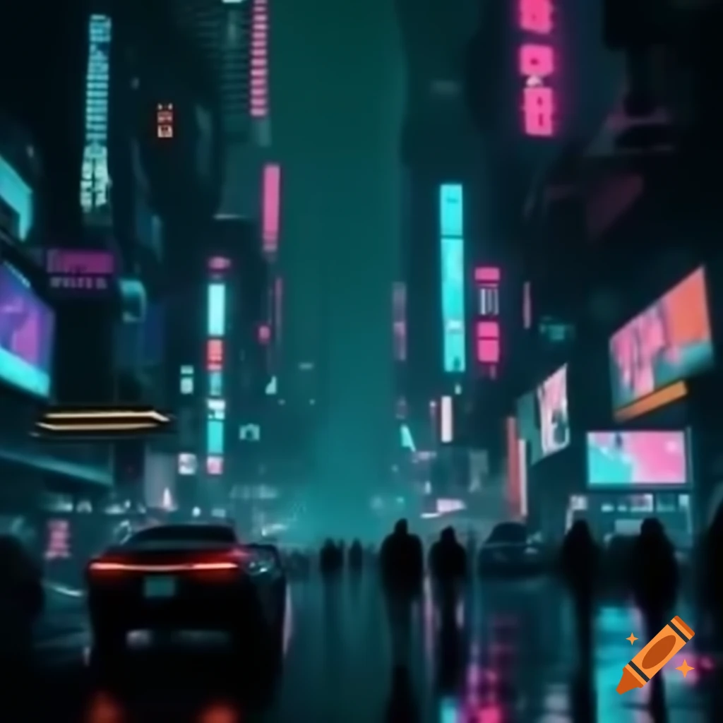 Vibrant cyberpunk cityscape illuminated at night