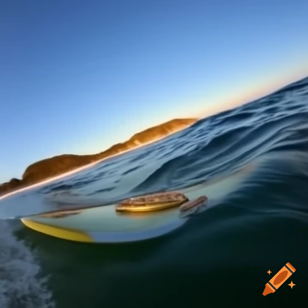 Morning sunshine on ocean with big waves and bitcoin surfing