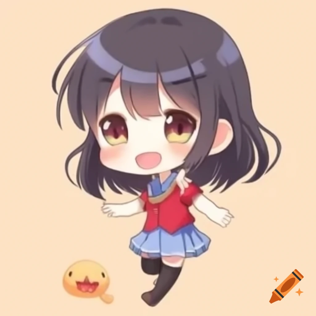 Anime chibi character in front of a mirror