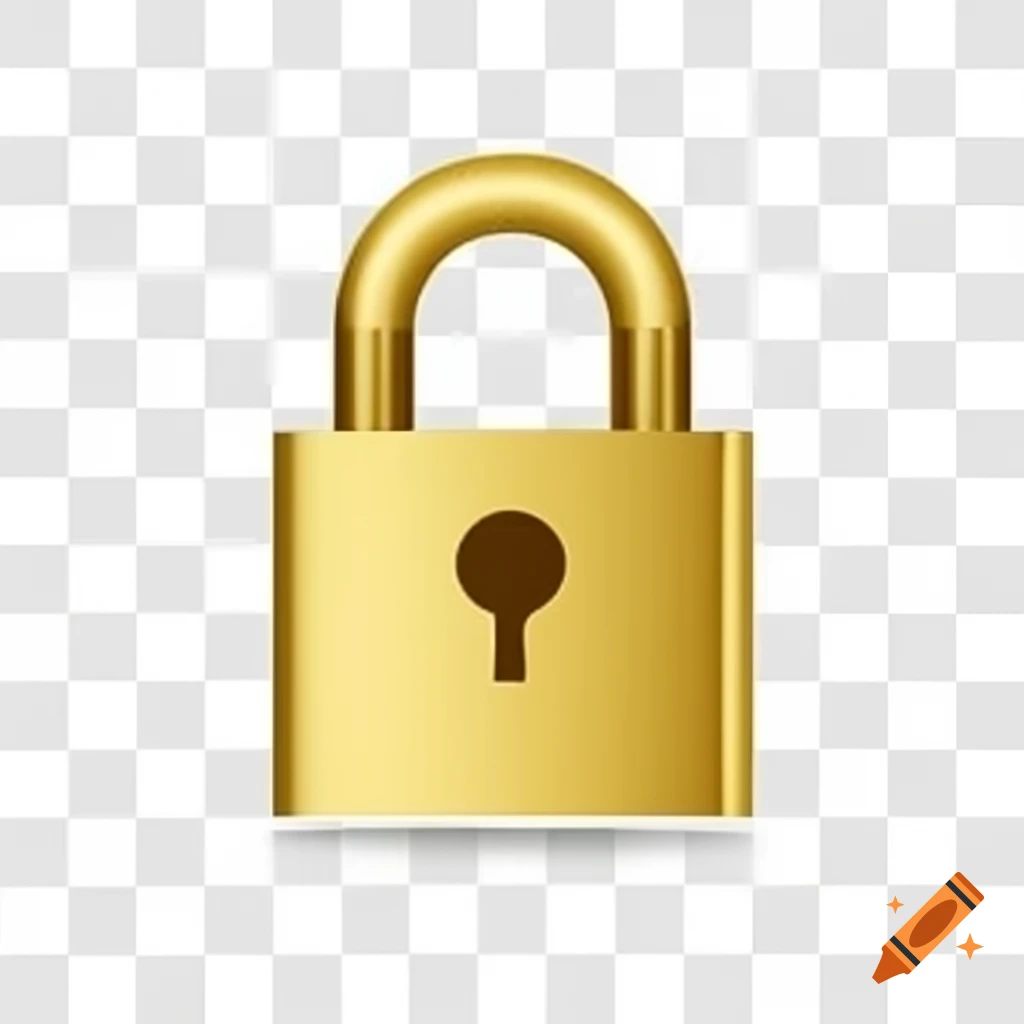 Gold lock with nacreous pigments on transparent background