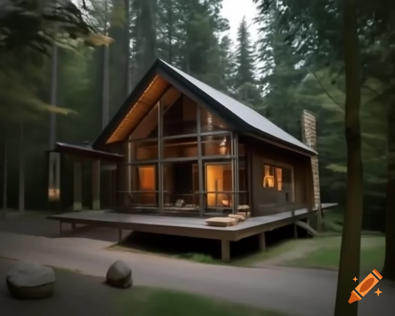 Log cabin nestled in the woods