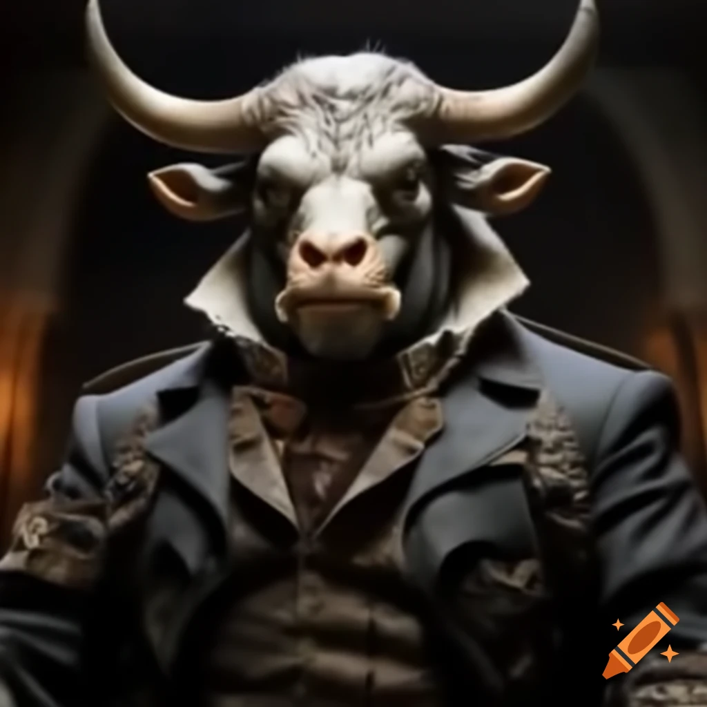 Affluent minotaur in Victorian era style suit