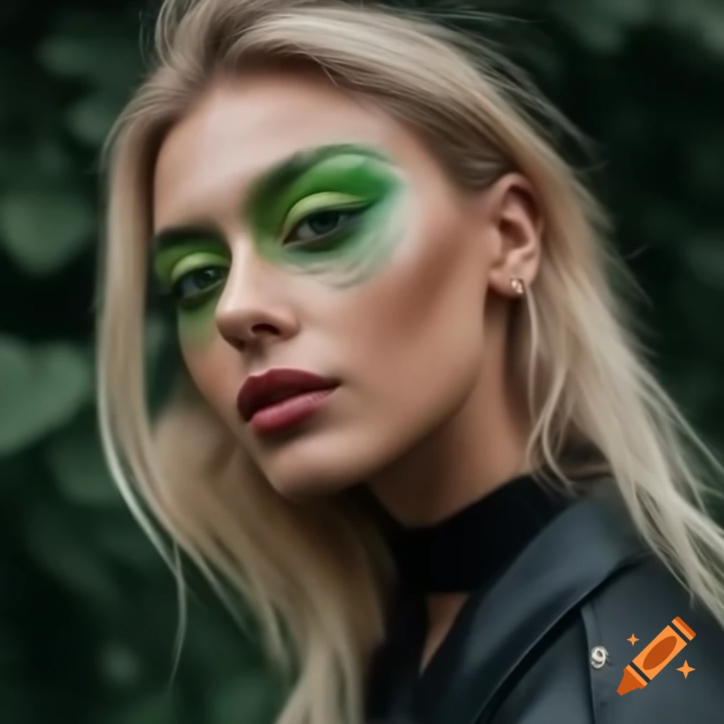 Realistic portrayal of young blonde woman with green eyes in grunge style