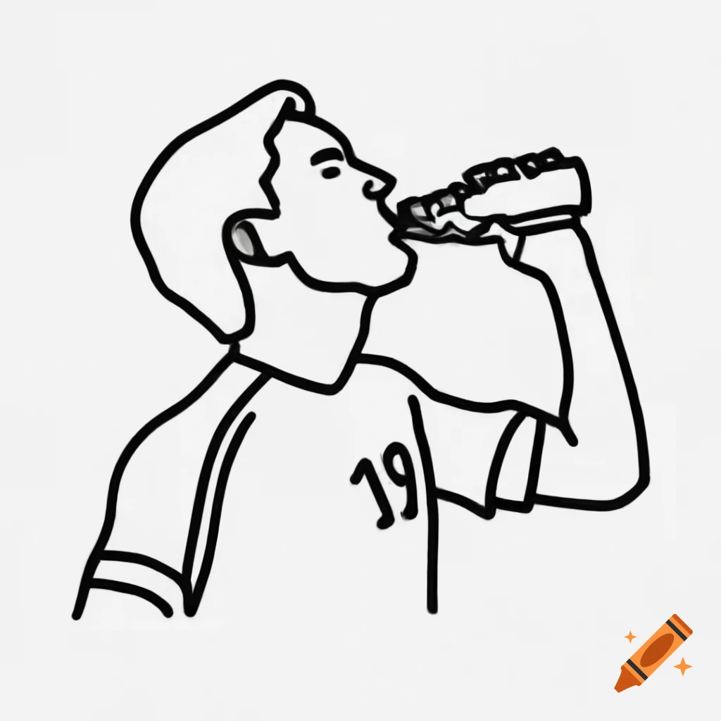 Outline drawing of a soccer player enjoying a beer
