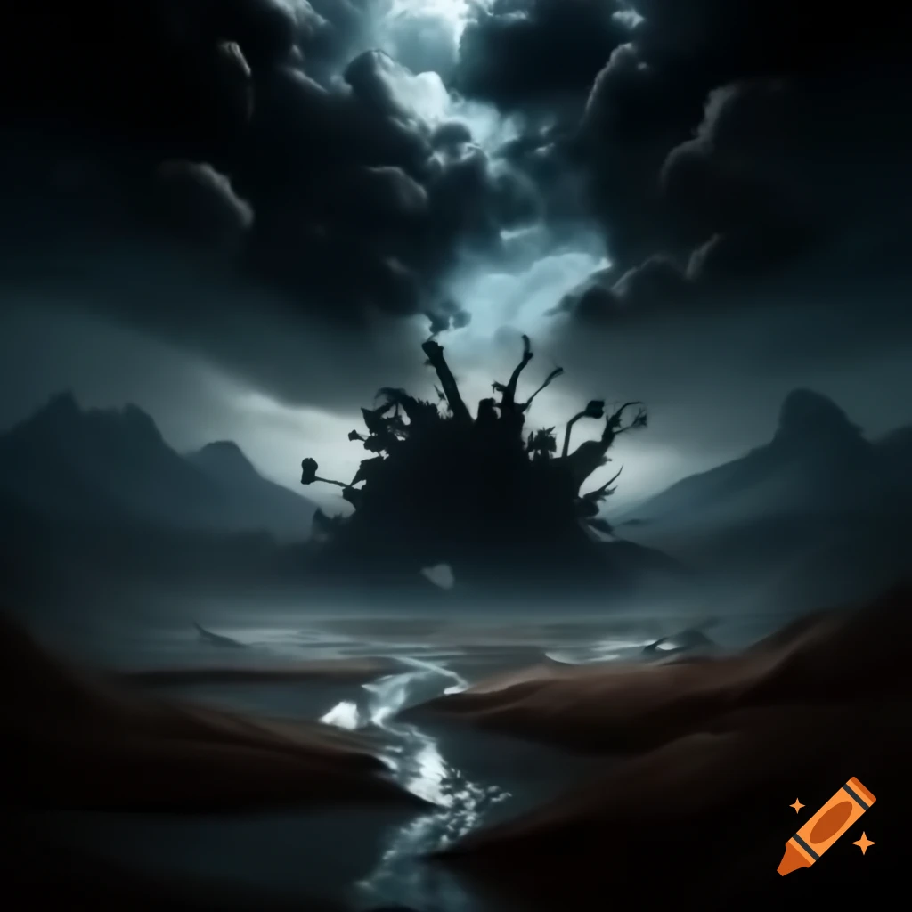 Surreal landscape representing negativity and broken dreams