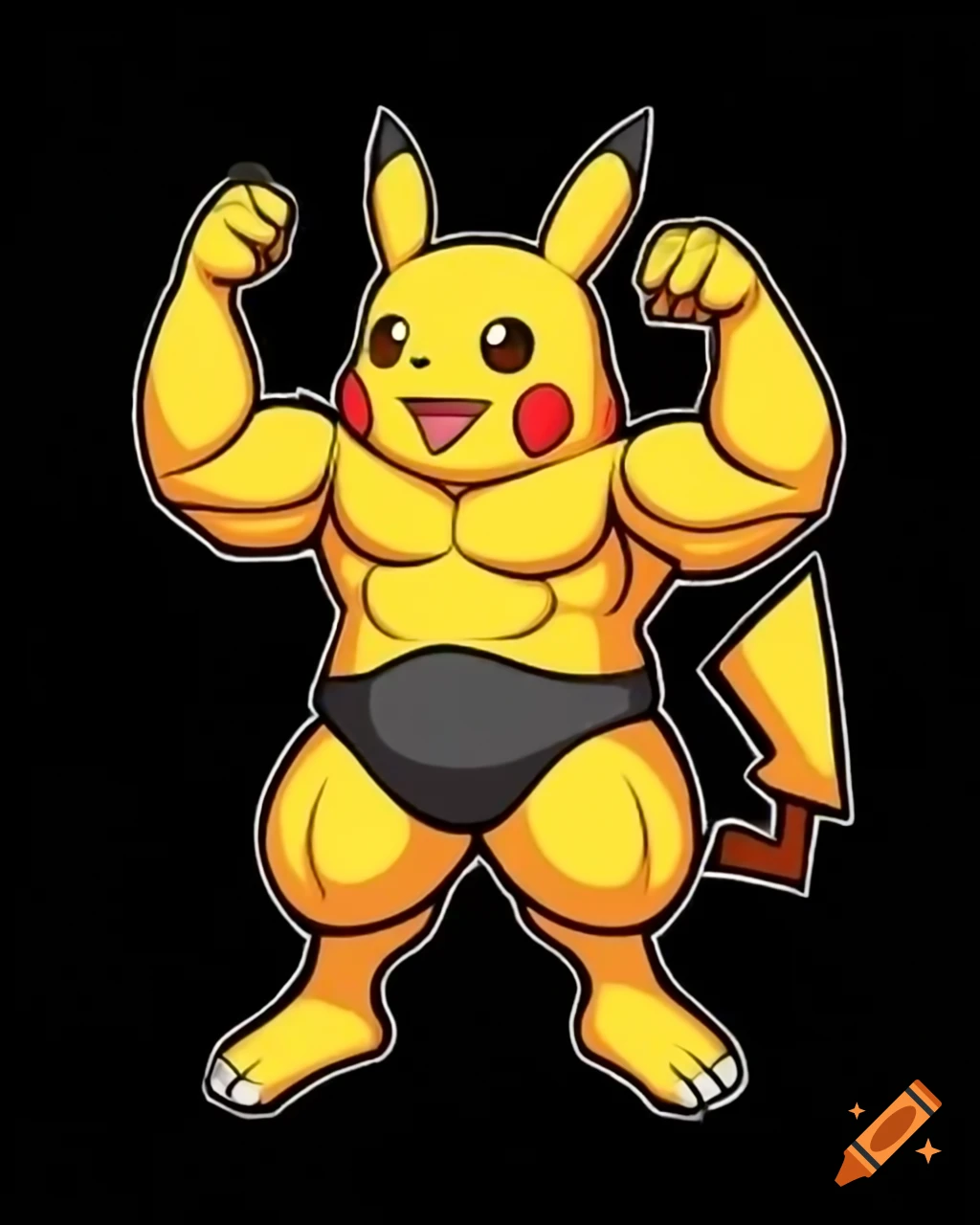 Muscular Pikachu flexing in furry art style, full-length portrait