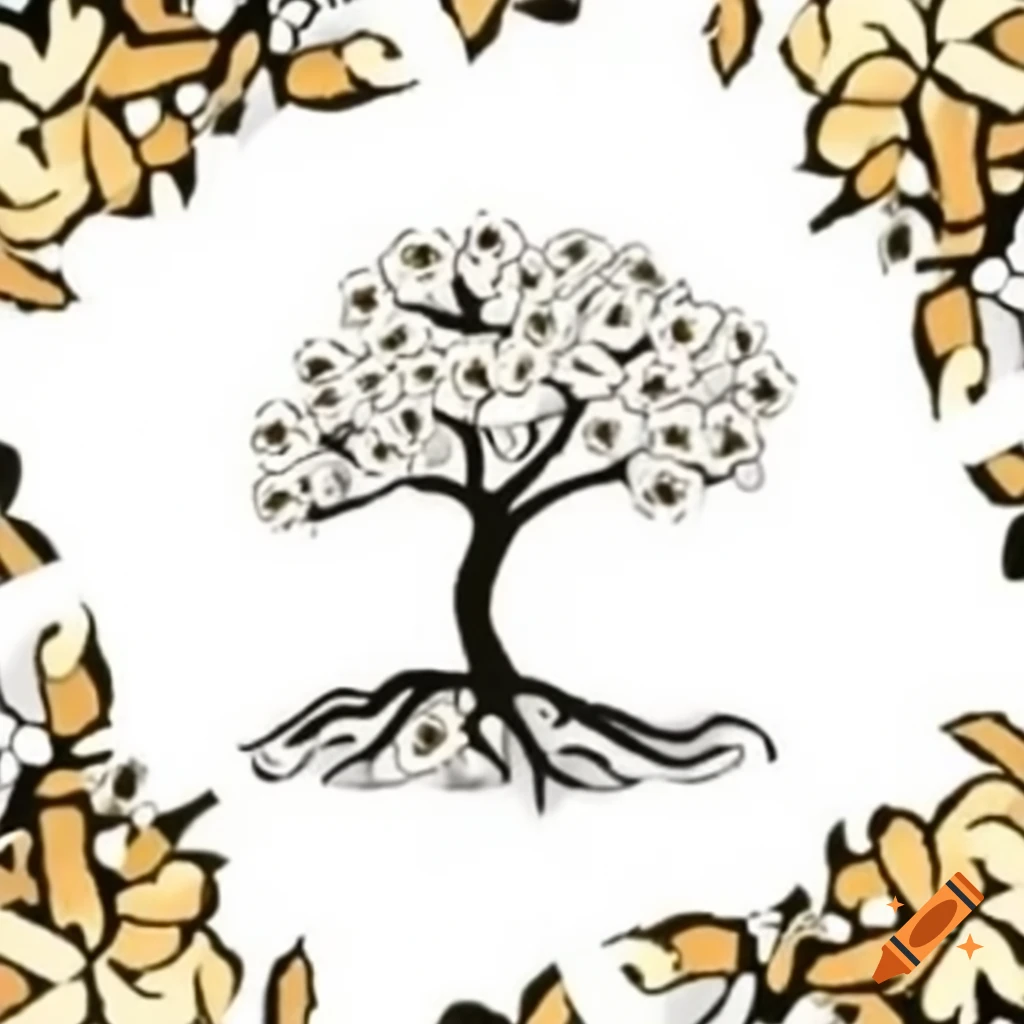 Tattoo lineart of tree with popcorn kernels as leaves