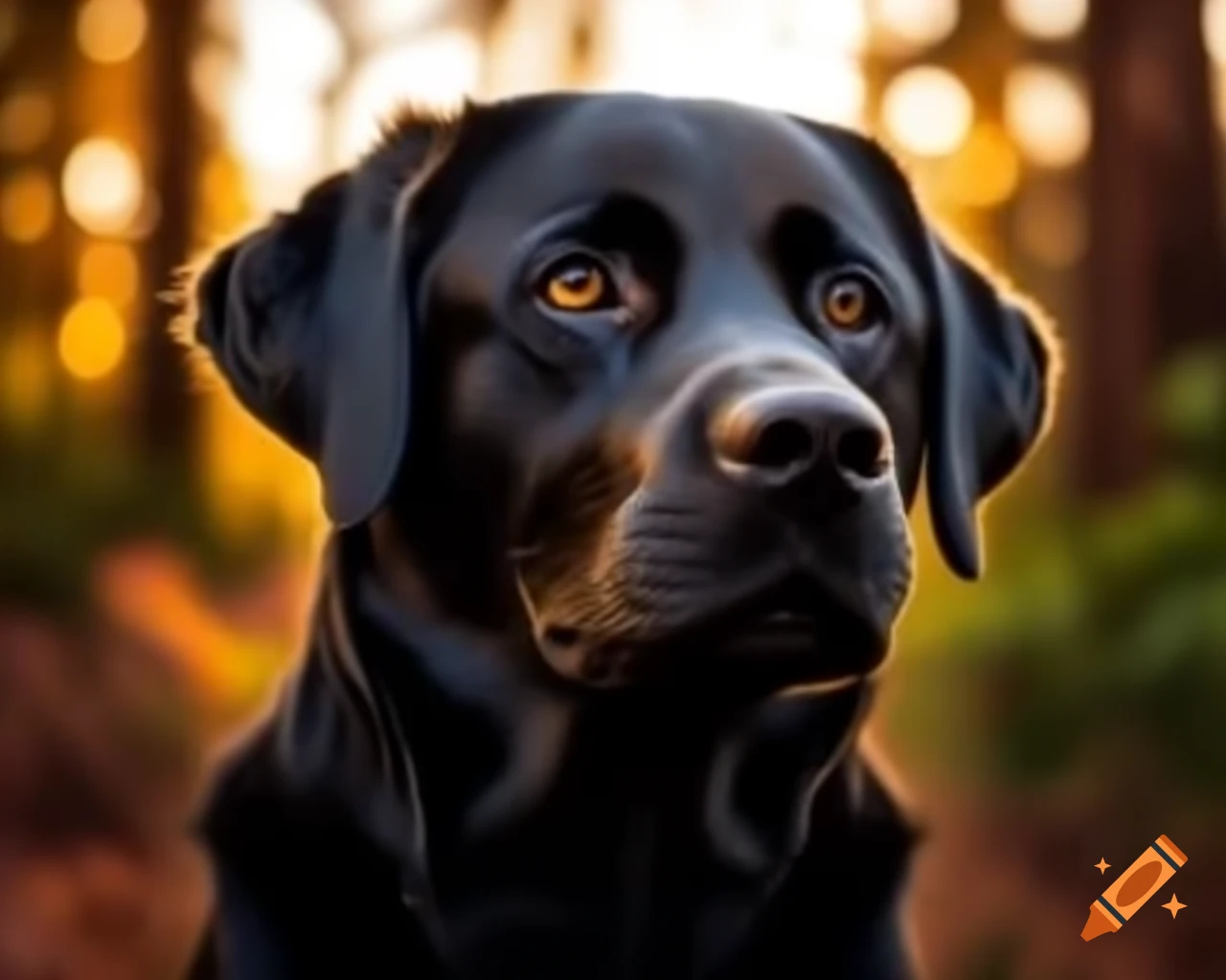 Realistic nature photography of a black Labrador Retriever in a landscape format