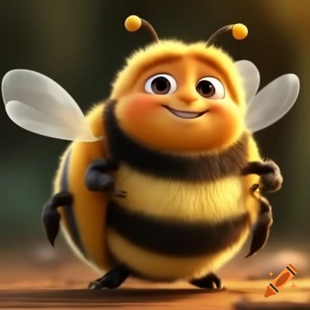 Fluffy bumblebee character smiling for children's book