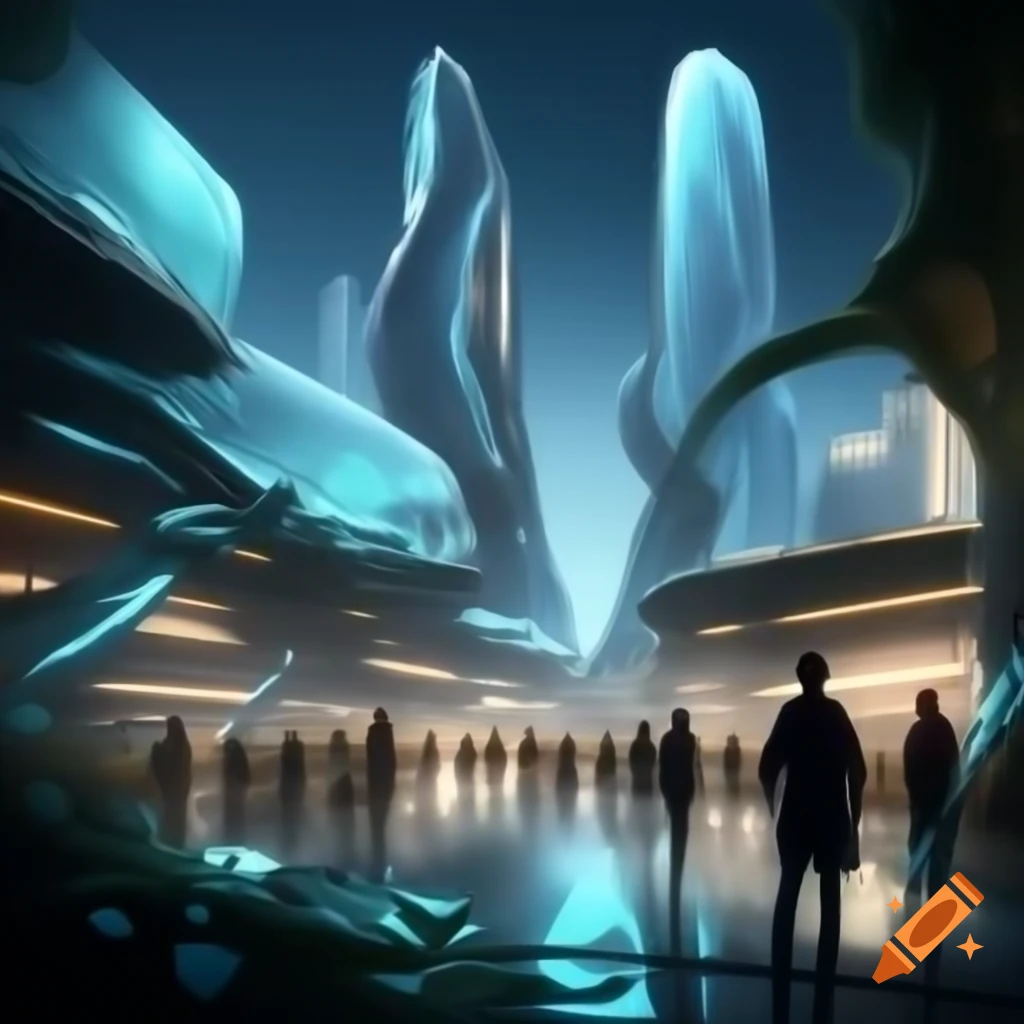 Futuristic city blending biotechnology with organic skyscrapers