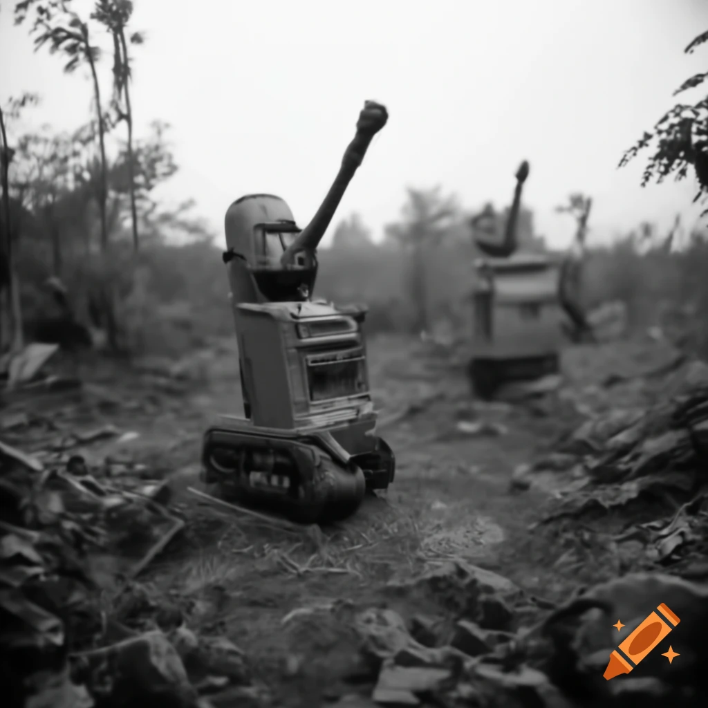 US army robots in Vietnam war jungle, 1960s