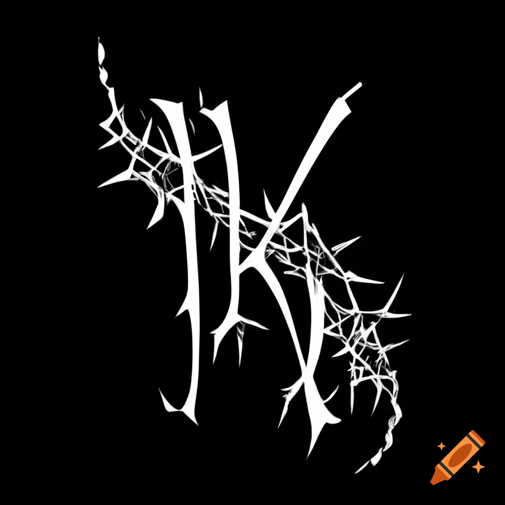 High fantasy typography with thorny spikes and ivy branches in Yoshitaka Amano style