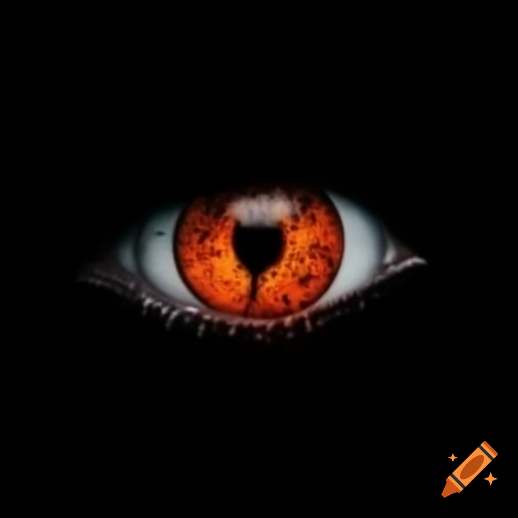 Terrifying orange eye against dark background