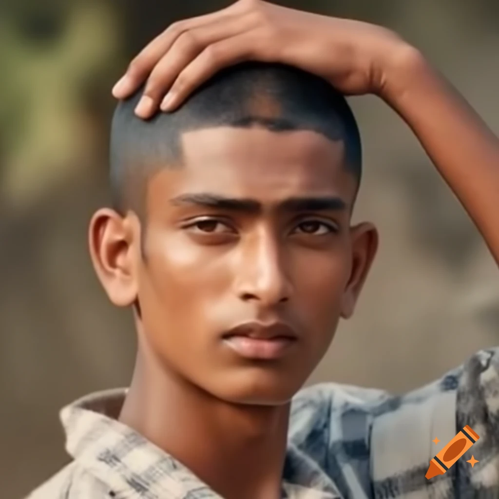 Young indian man with buzz cut and clean shaven appearance on craiyon
