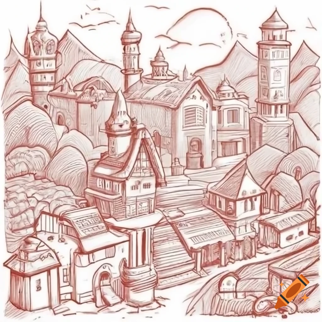 Vivid and detailed fantasy town architecture