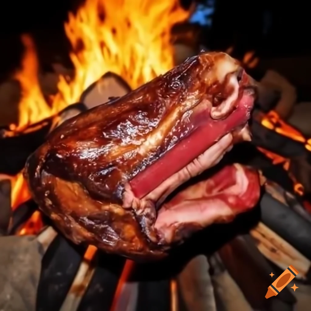 Colorful depiction of a character at a campfire enjoying barbecue