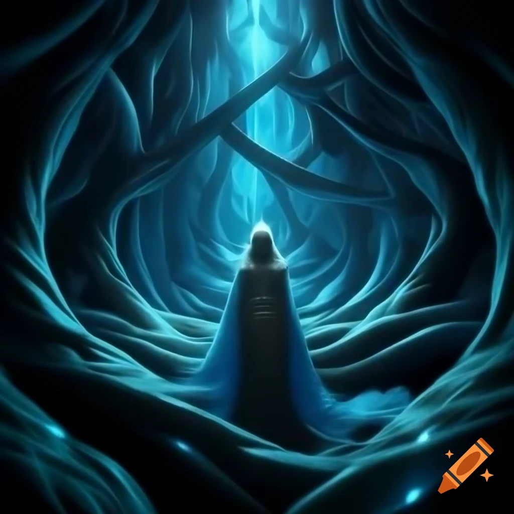 Mystical tapestry with azure shrouds and legendary echoes