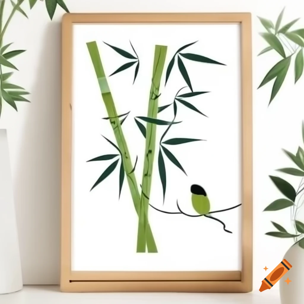 Rectangular bamboo bird print artwork