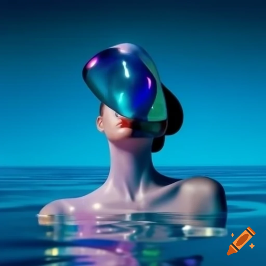 Pop surreal photography featuring iridescent glass statue