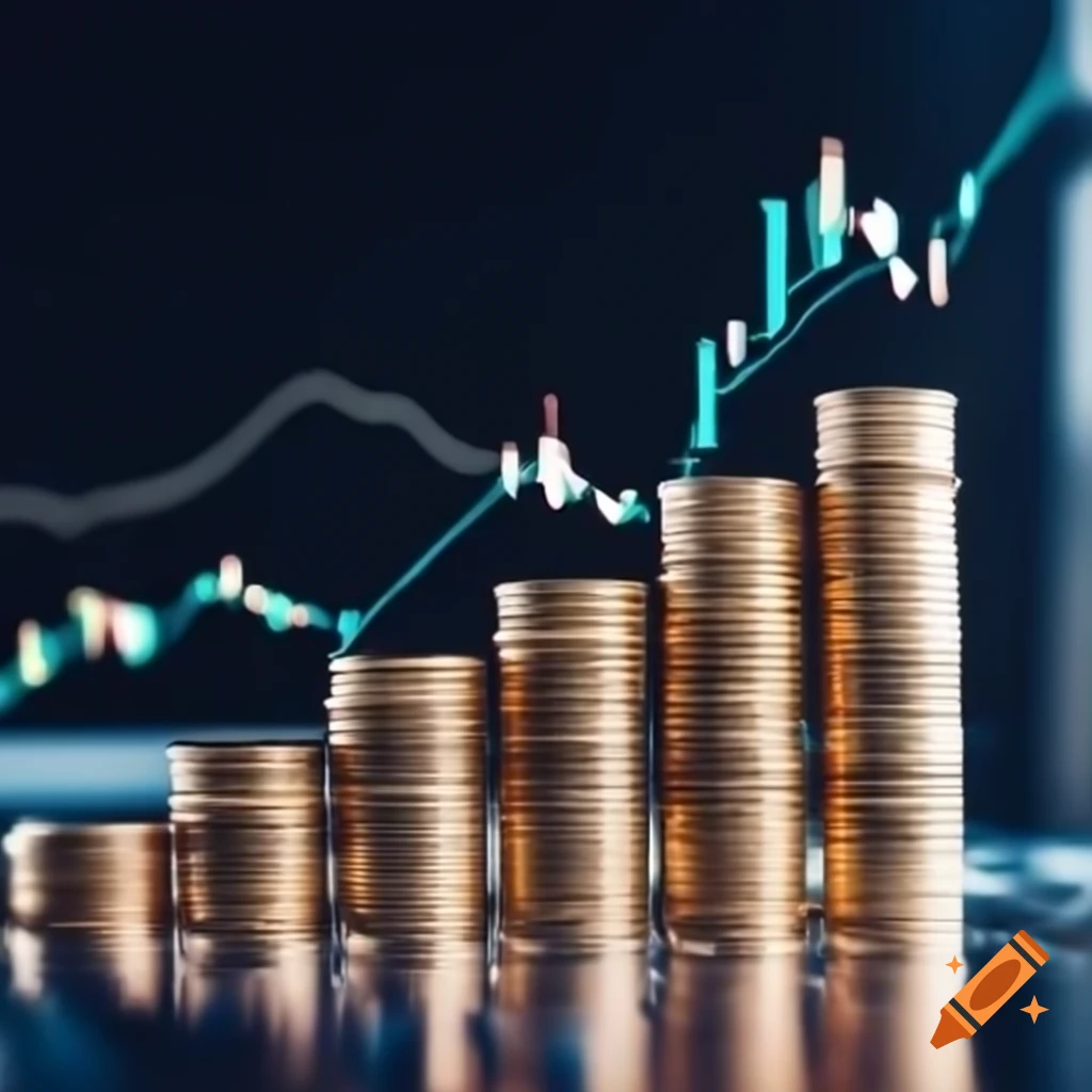 Up and down graph with coins at the base