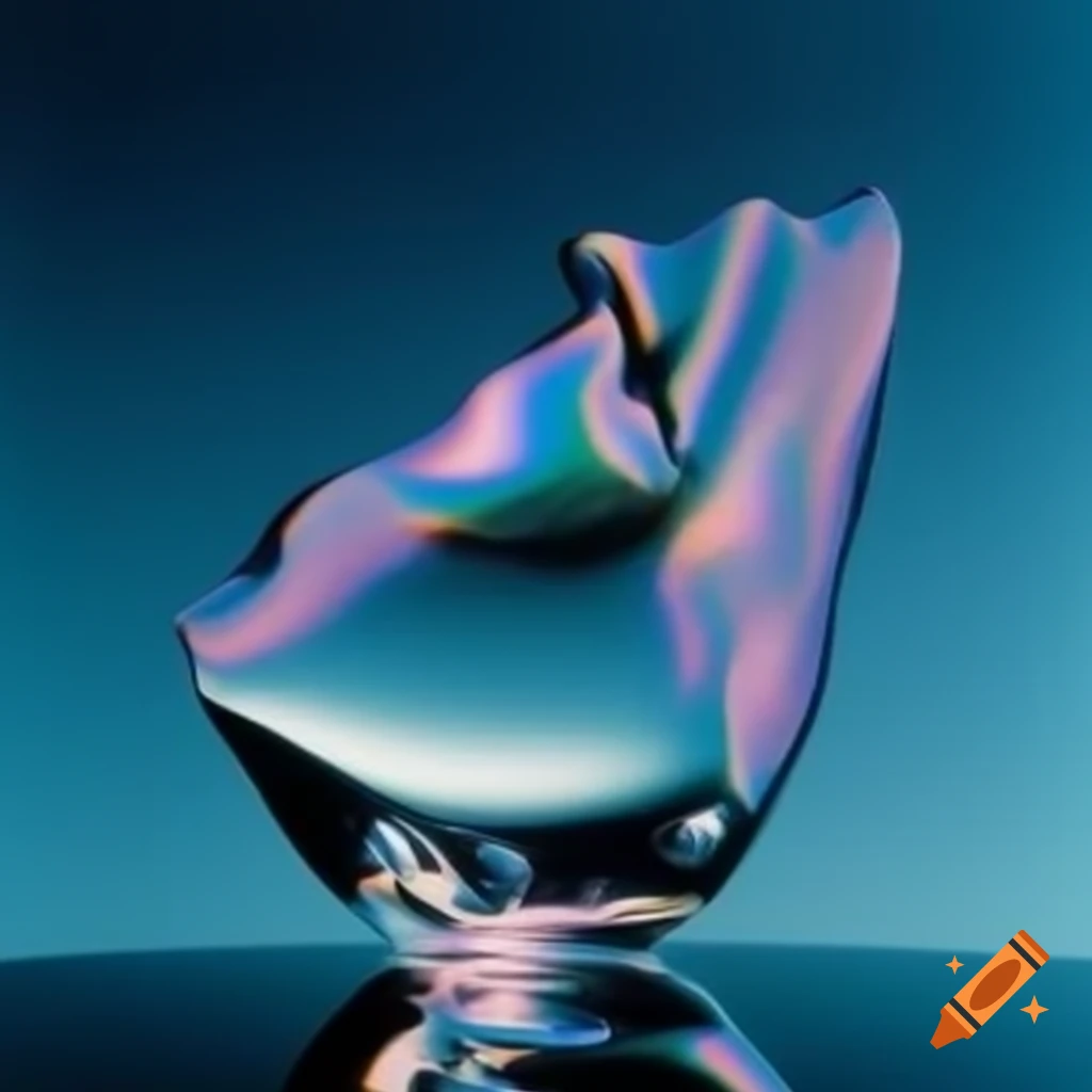 Pop surreal photography featuring iridescent glass statue