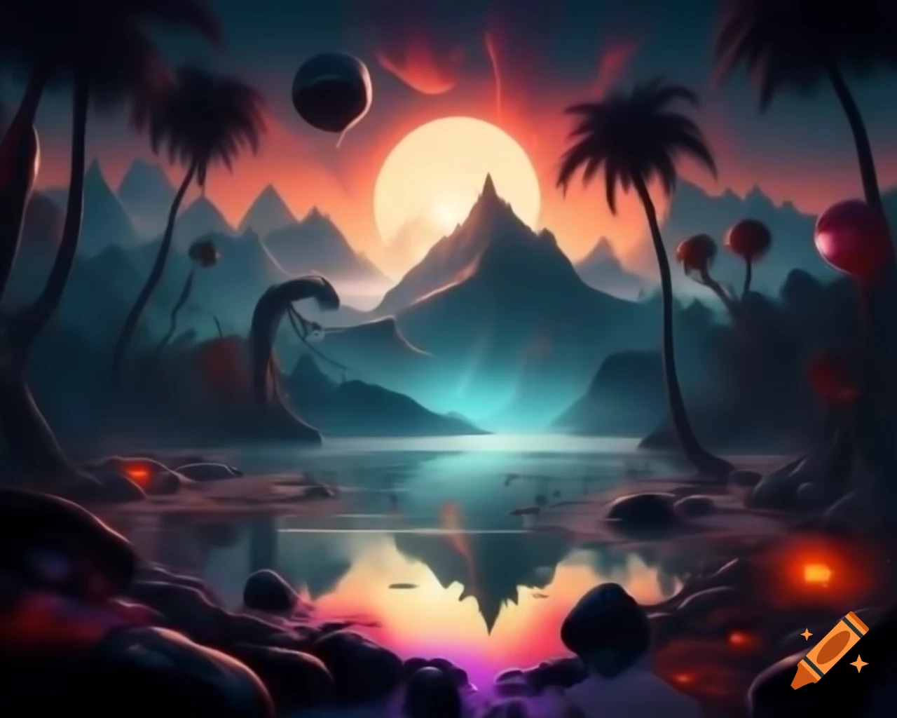 Hyperrealistic world blending nature and technology, created with advanced graphics technology