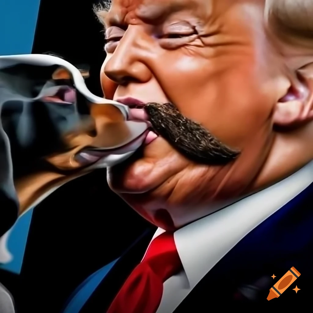 Colorful surreal depiction of Donald Trump and a dog