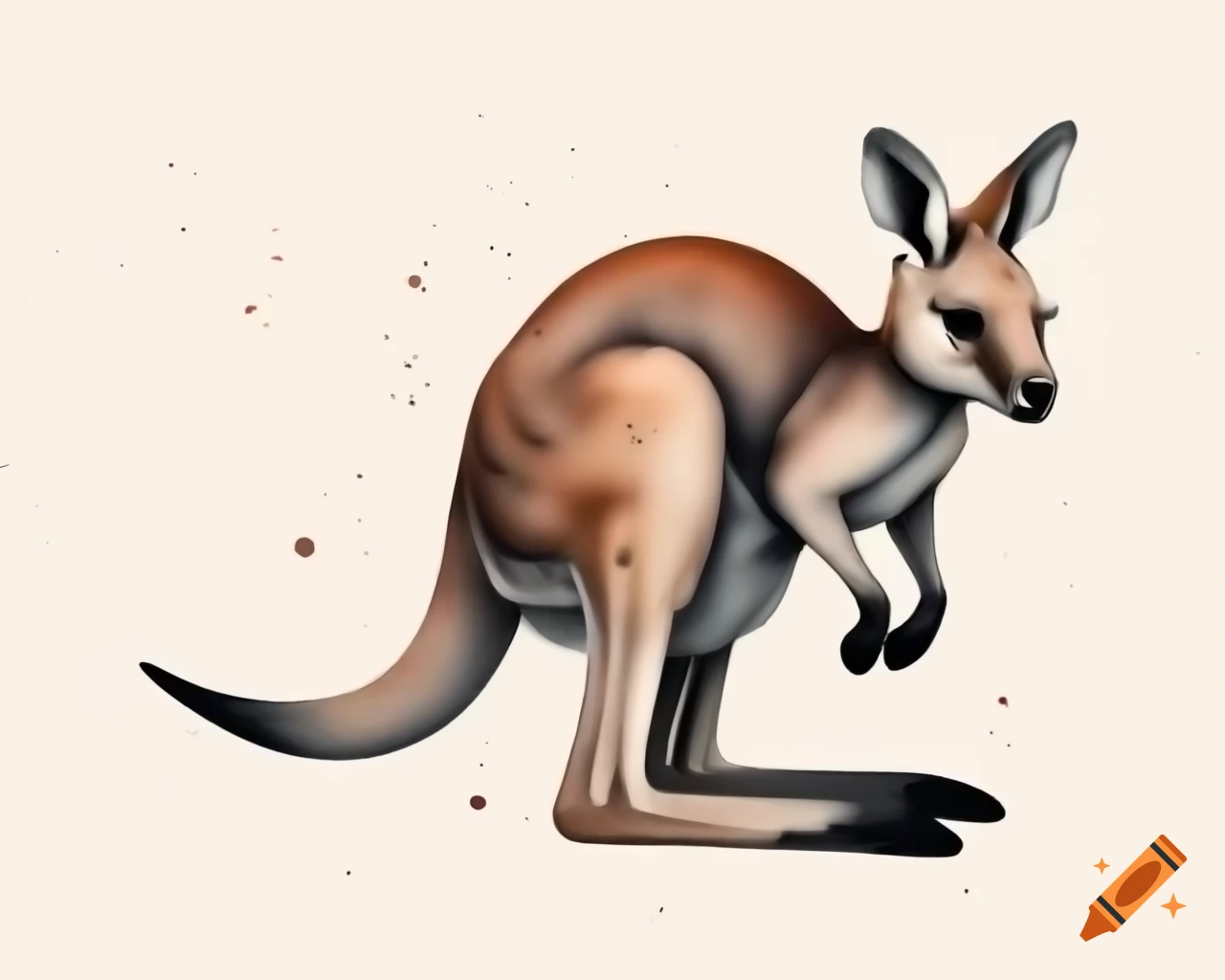Baby kangaroo in watercolor shades of grey, brown, and rust
