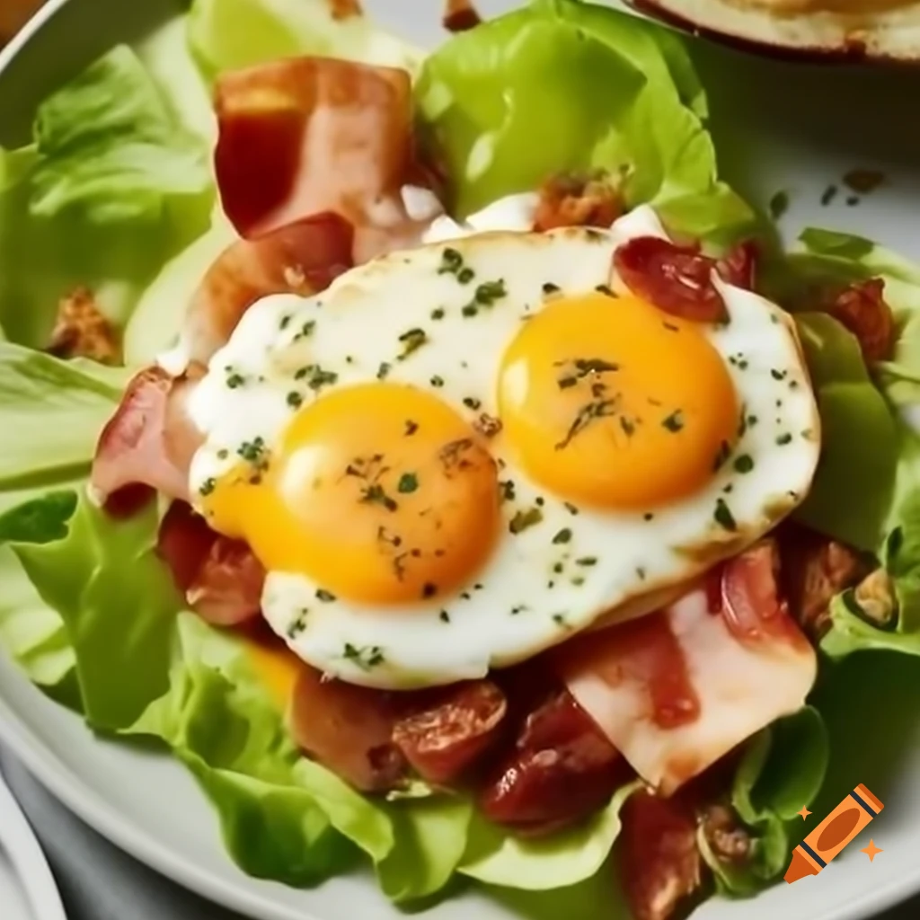 Egg and cheese sandwich with bacon, banana, and salad