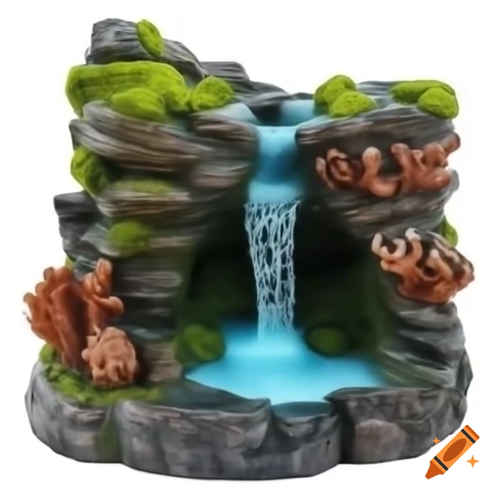 Beautiful waterfall cascading over cliffs with moss and sculpture details