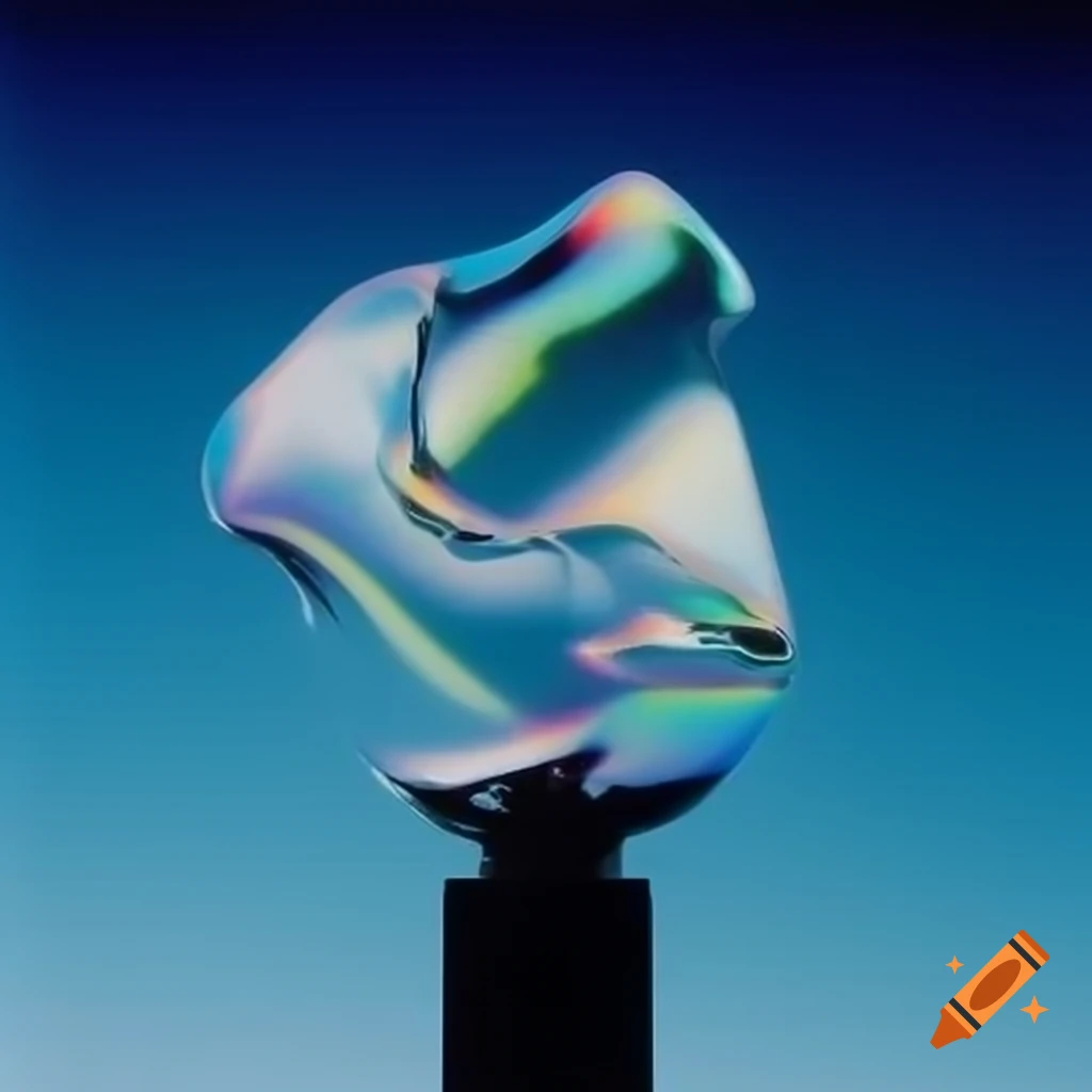 Pop surrealism photography featuring iridescent glass statue