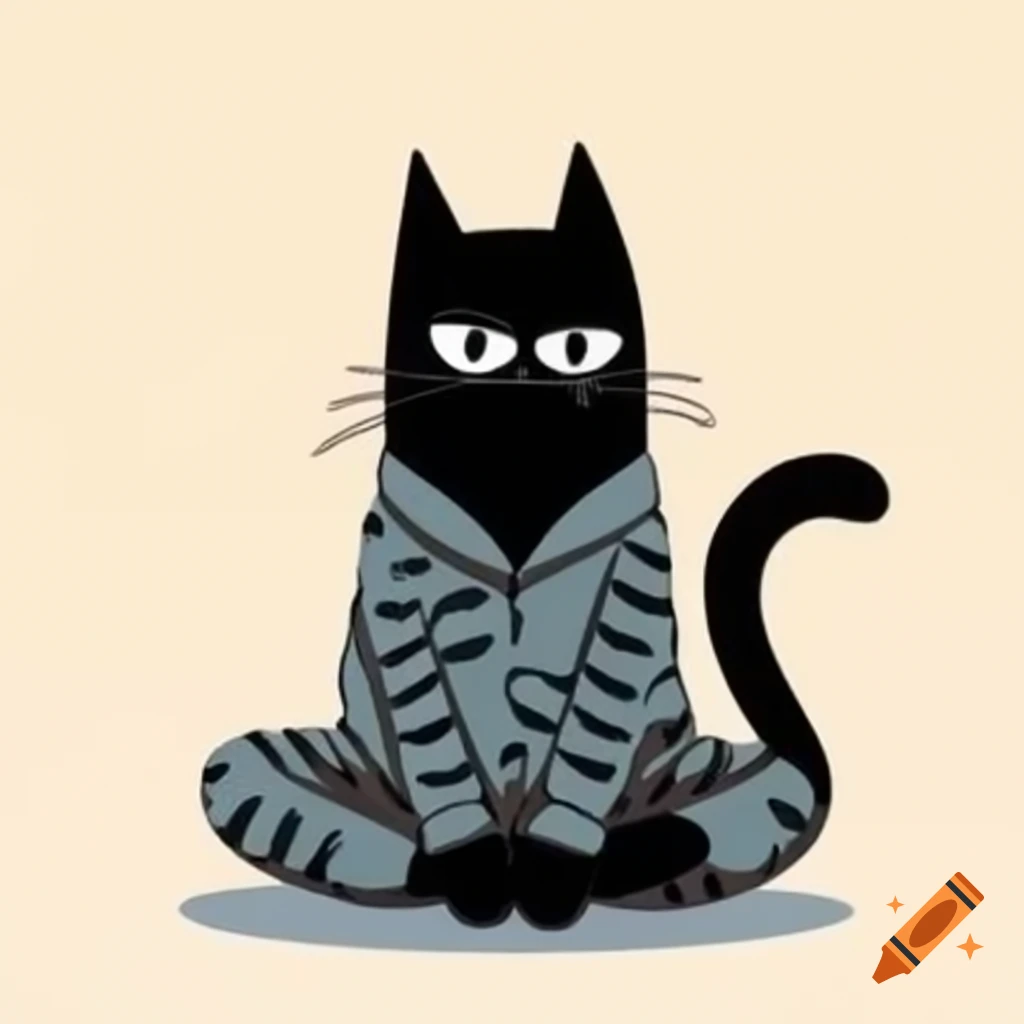 Cartoon art of black cat wearing pajamas