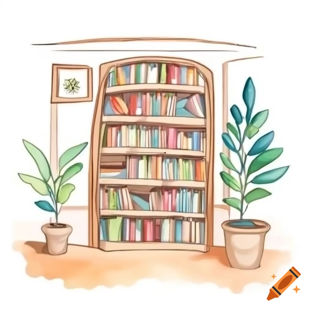 Cozy library illustrated in a warm and inviting style
