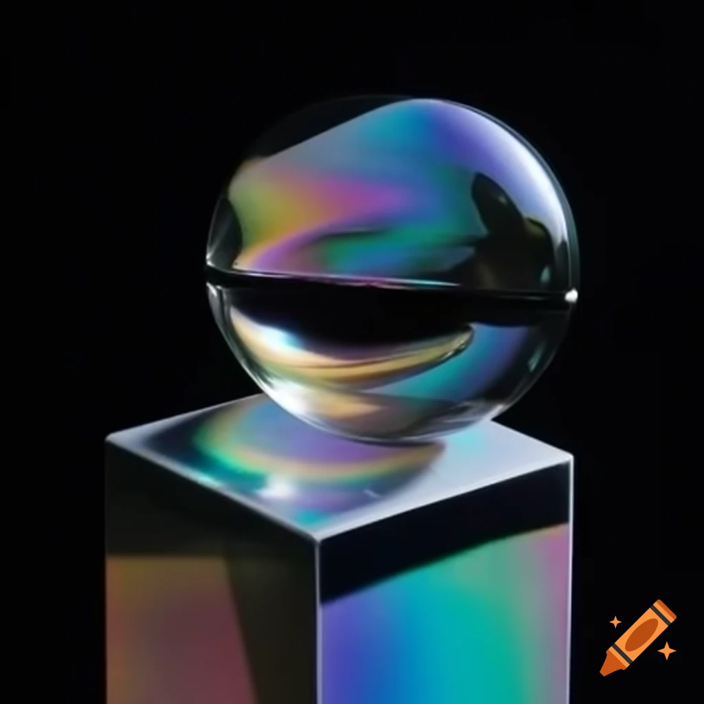 Pop surreal photography featuring iridescent glass statue