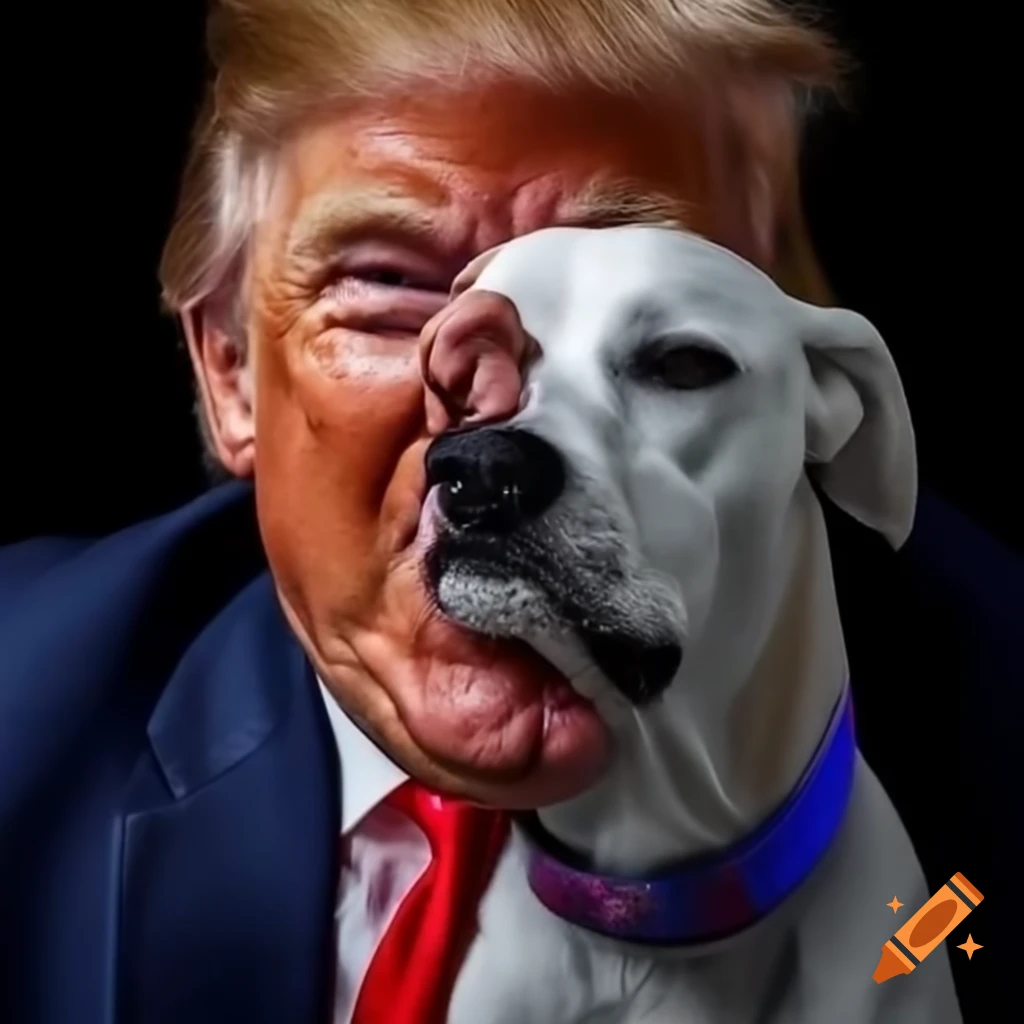 Colorful surreal depiction of Donald Trump and a dog