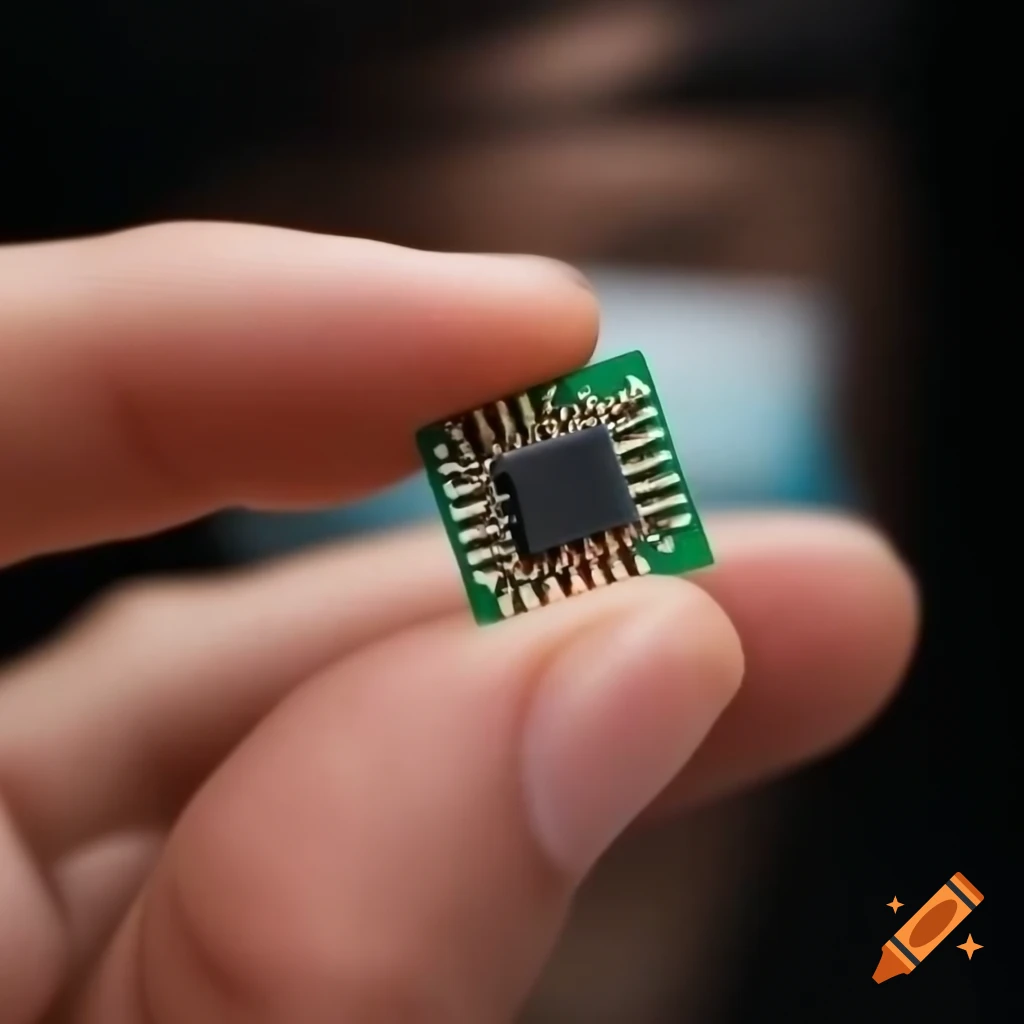 Person holding small microchip