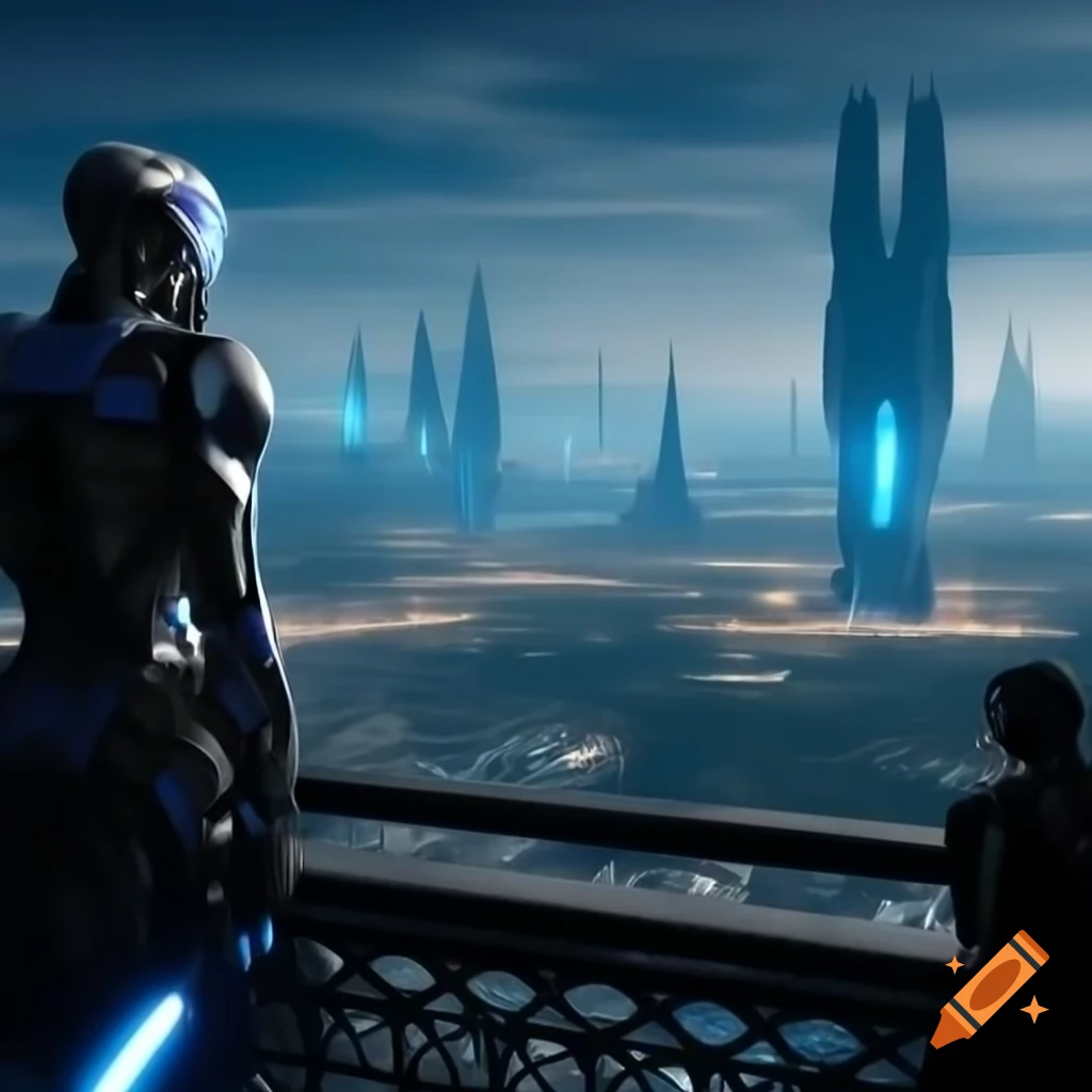 Futuristic metropolis with luminescent structures piercing the sky