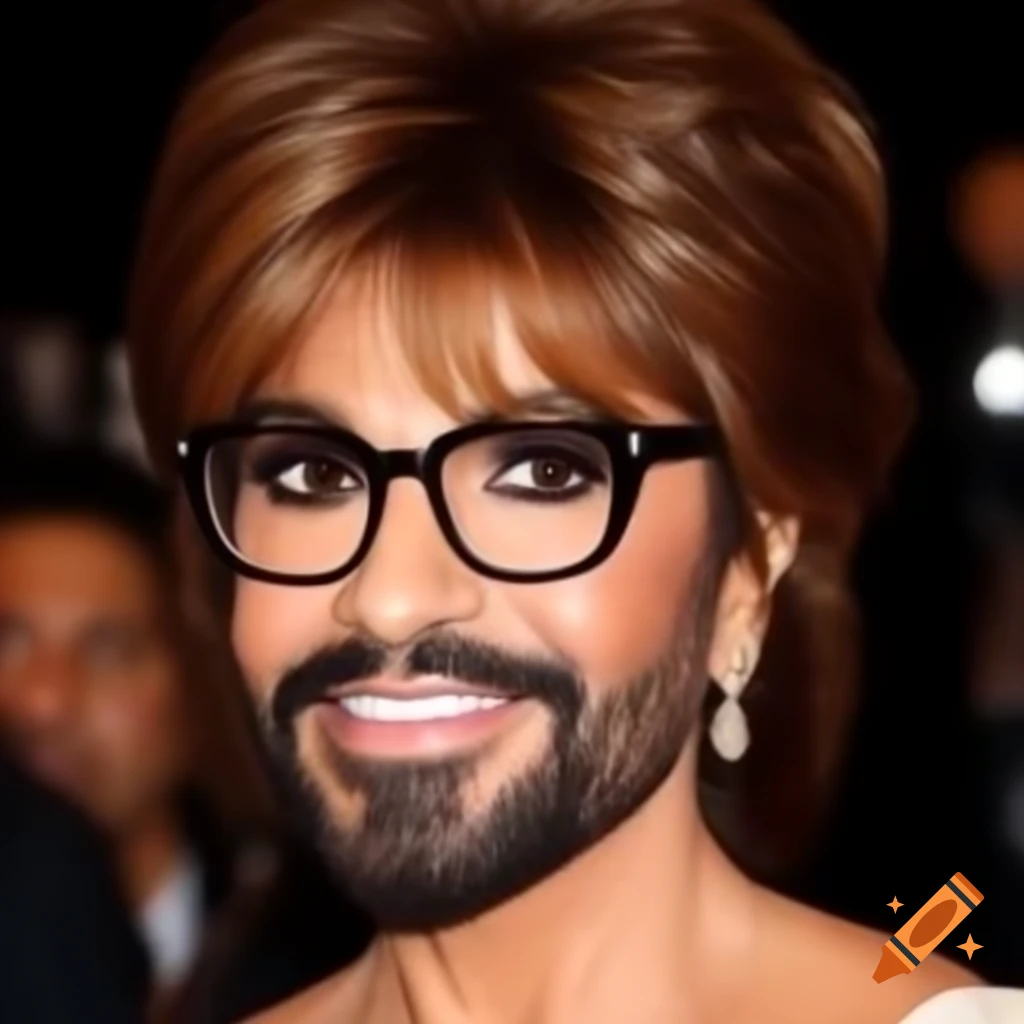 Creative depiction of eyewear inspired by Paula Abdul with a beard