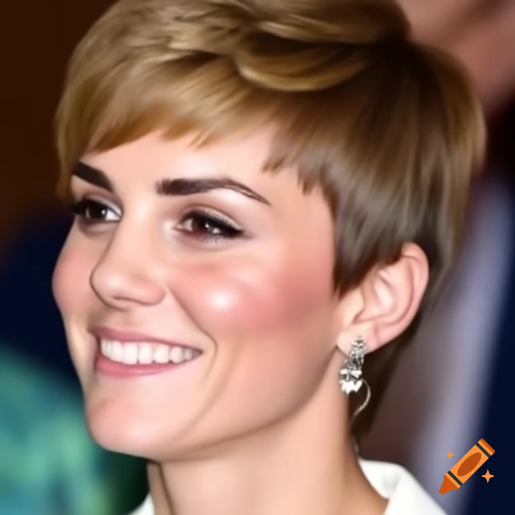 Catherine Middleton with stylish short pixie cut highlighting her facial features