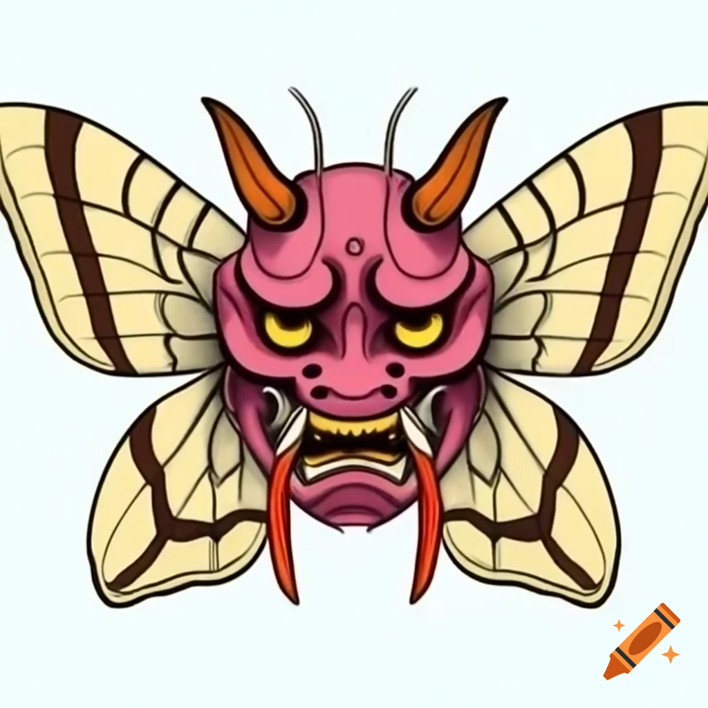 Moth featuring a Japanese oni mask at its center
