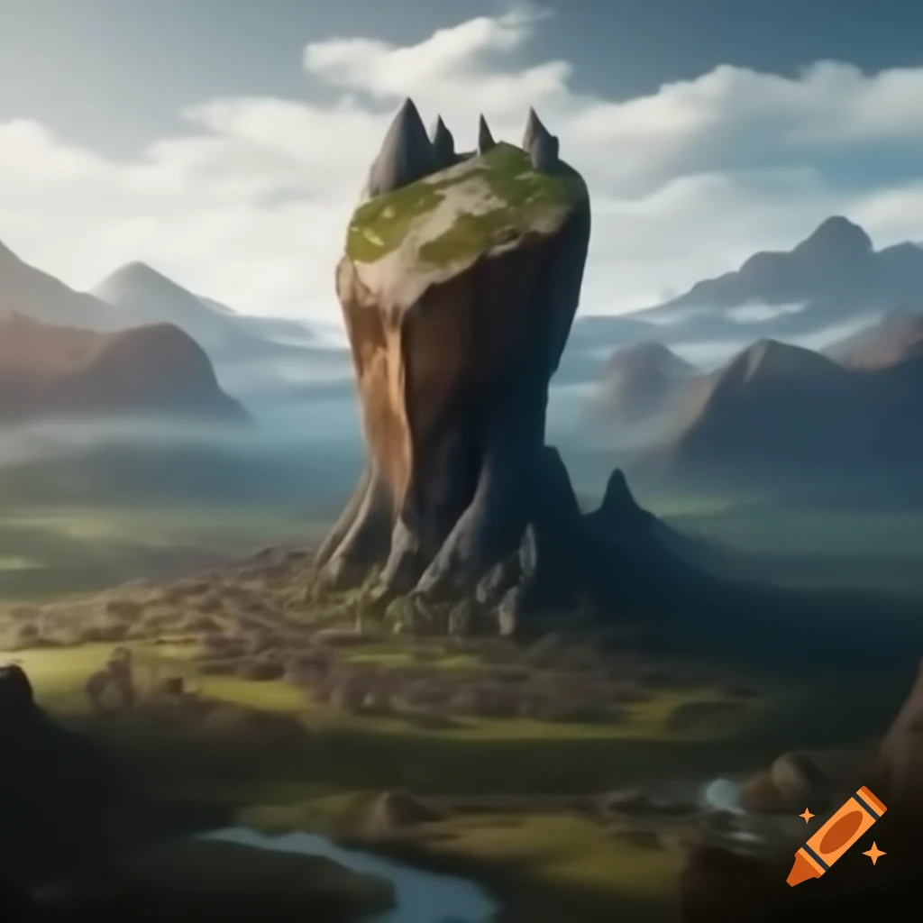 Coffin-shaped rock formation over wild west town in rocky mountains