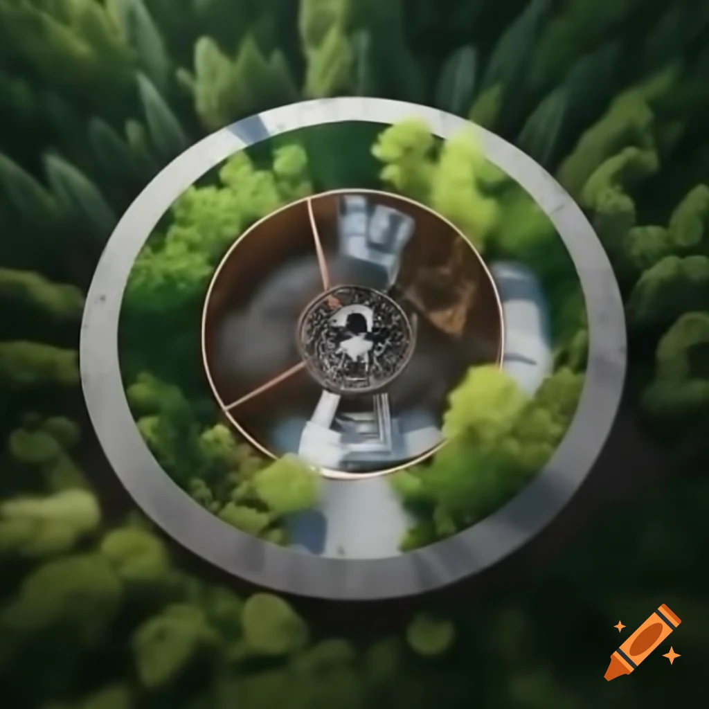 Concrete disc city integrated with surrounding forest