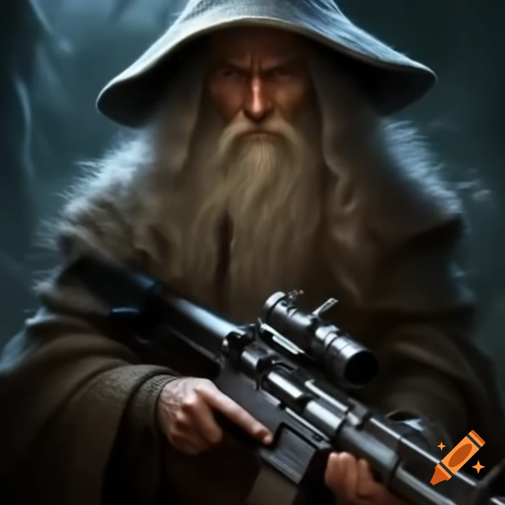 Wizard holding an AR-15 rifle