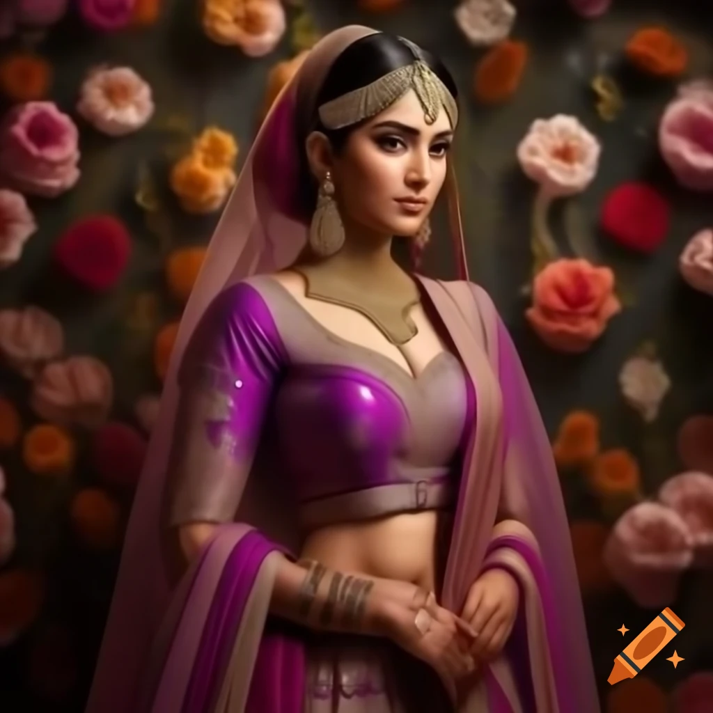 Stunning Indian bride in vibrant purple and gold embroidered lehenga with intricate designs