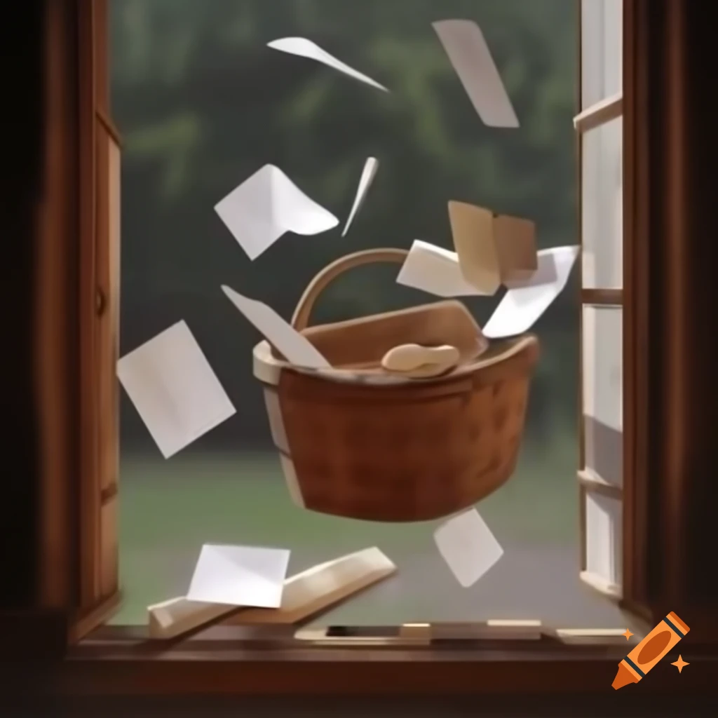 3D painting illusion of basket throwing art materials outside window